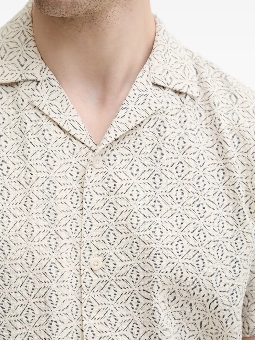 Lindbergh geometric-print camp-collar shirt Beige