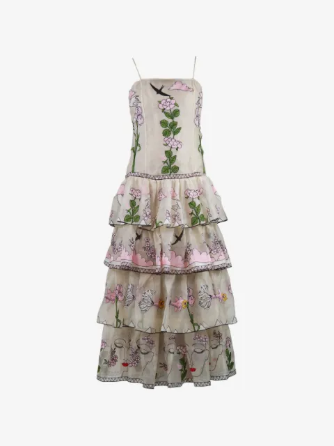 Vivetta floral-embroidered tiered midi dress