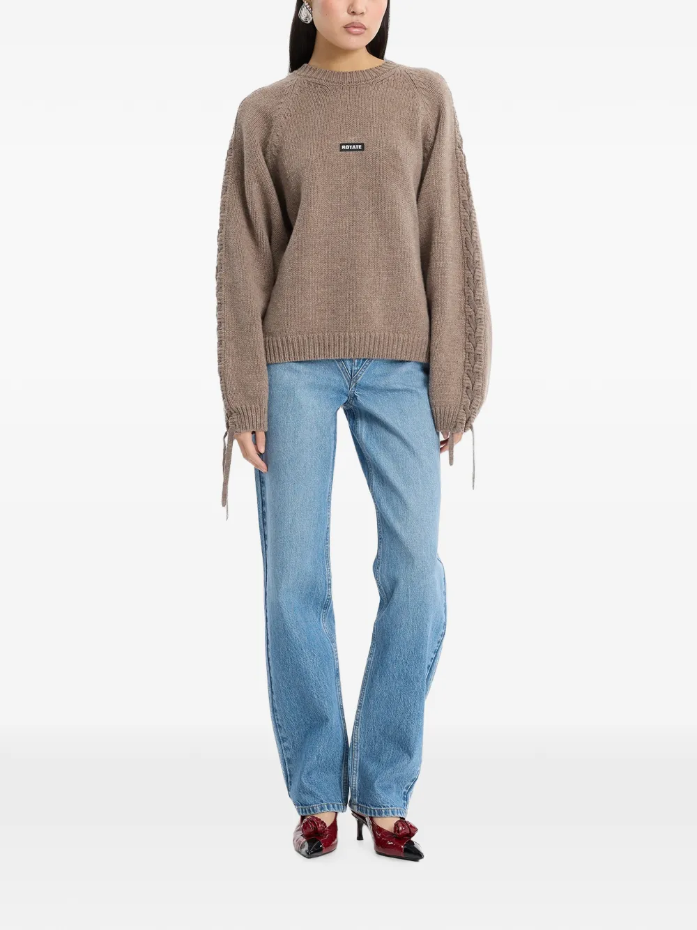 ROTATE BIRGER CHRISTENSEN Trui met logo-patch en veters Bruin