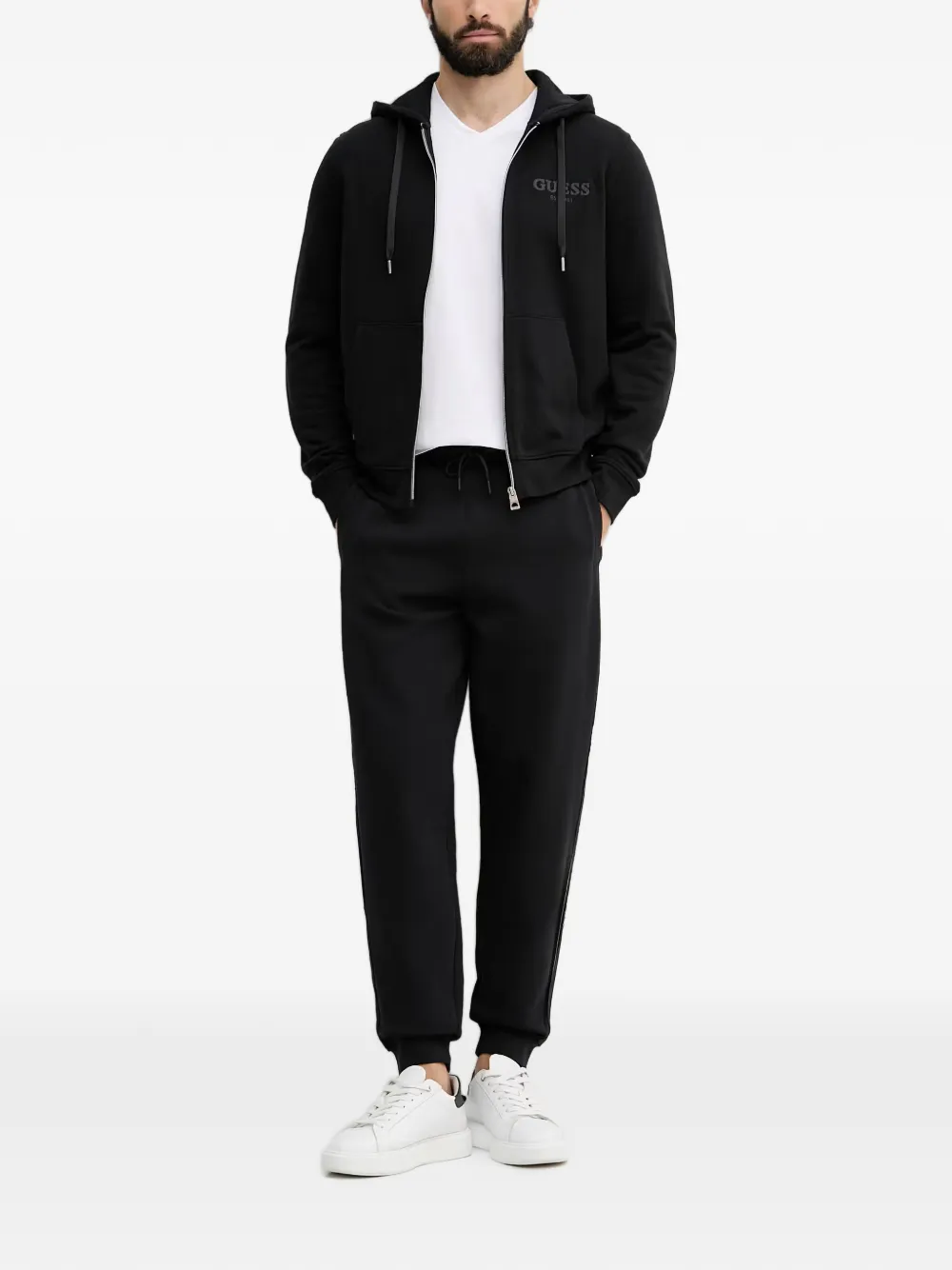 GUESS USA logo-embroidered zip-up hoodie Zwart