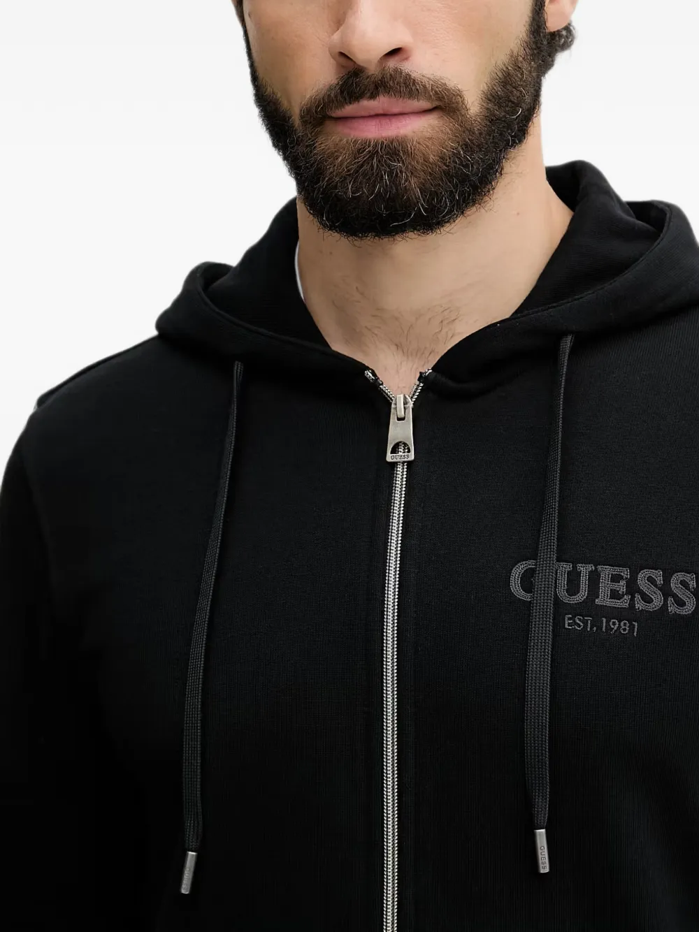 GUESS USA logo-embroidered zip-up hoodie Zwart