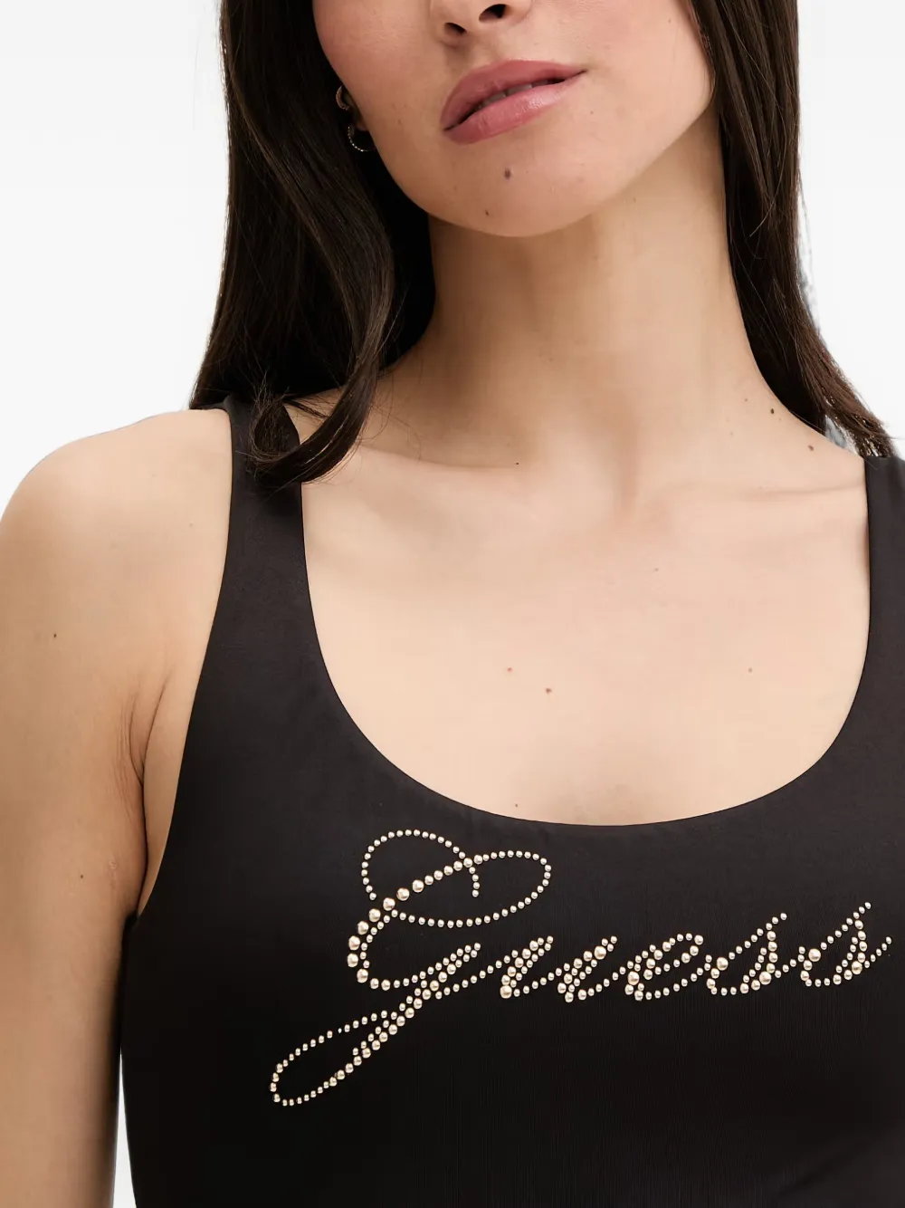 GUESS USA Annalisa stud-embellished scoop-neck swimsuit Zwart
