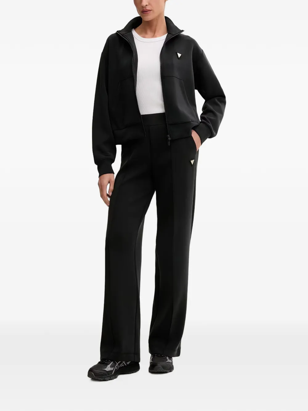 GUESS USA logo-plaque wide-leg track pants Zwart