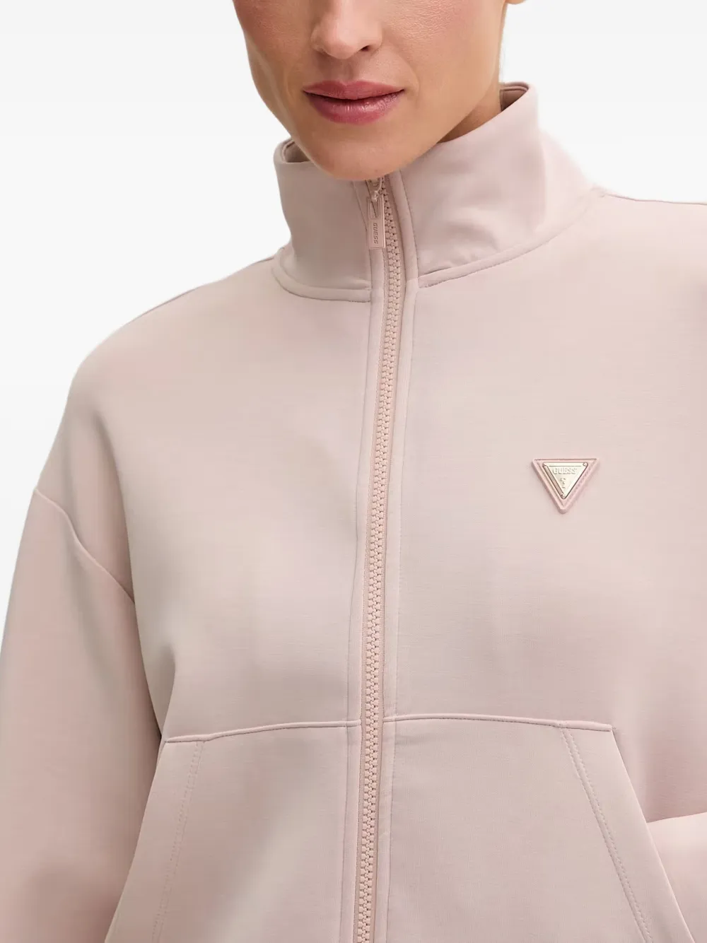 GUESS USA Sweater met logo-plakkaat en rits Beige