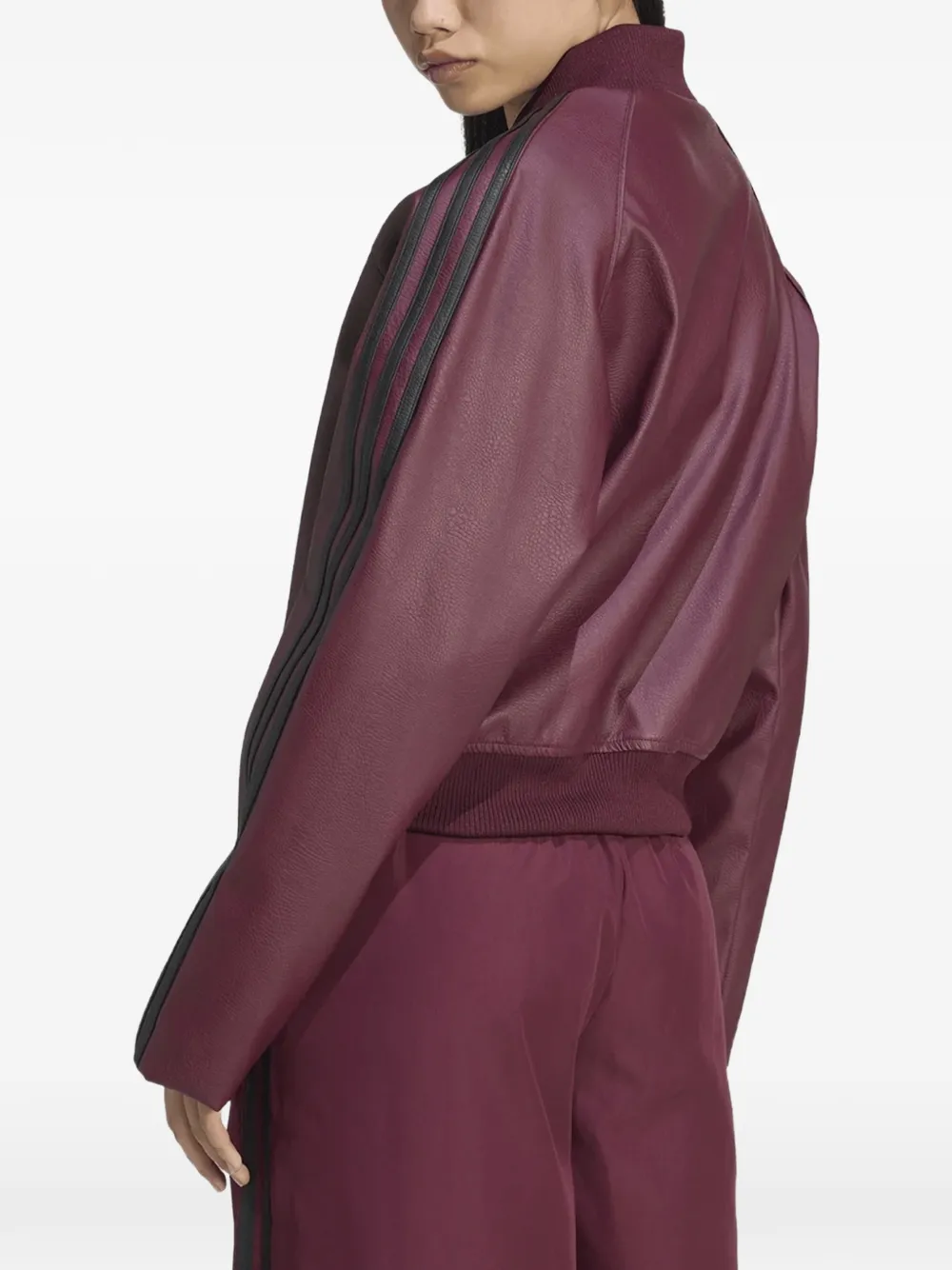 adidas logo-embroidered stripe-detail bomber jacket Paars