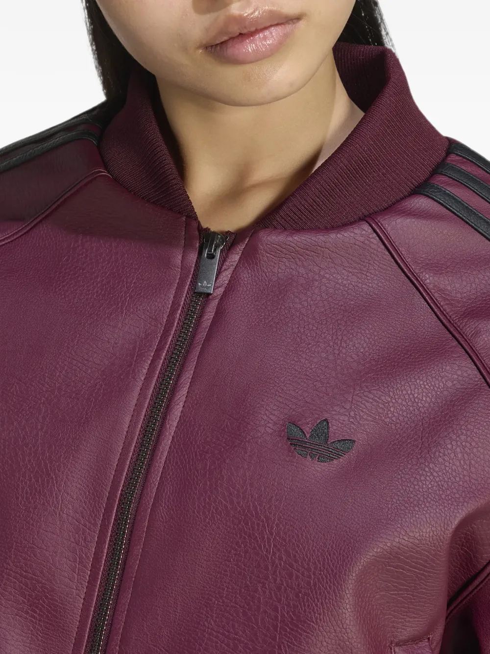adidas logo-embroidered stripe-detail bomber jacket Paars