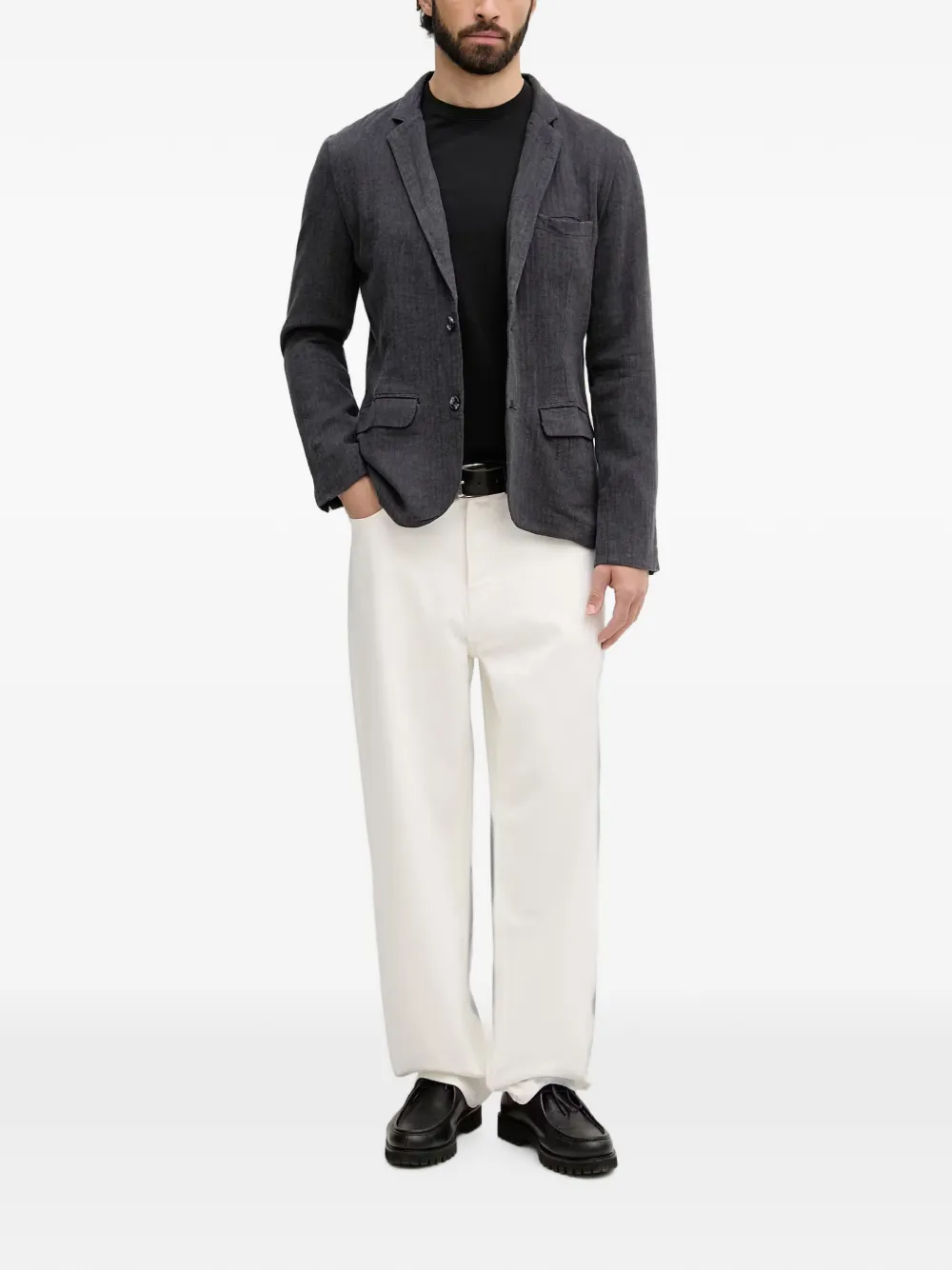 Lindbergh Blazer met gekerfde revers en visgraatpatroon Grijs