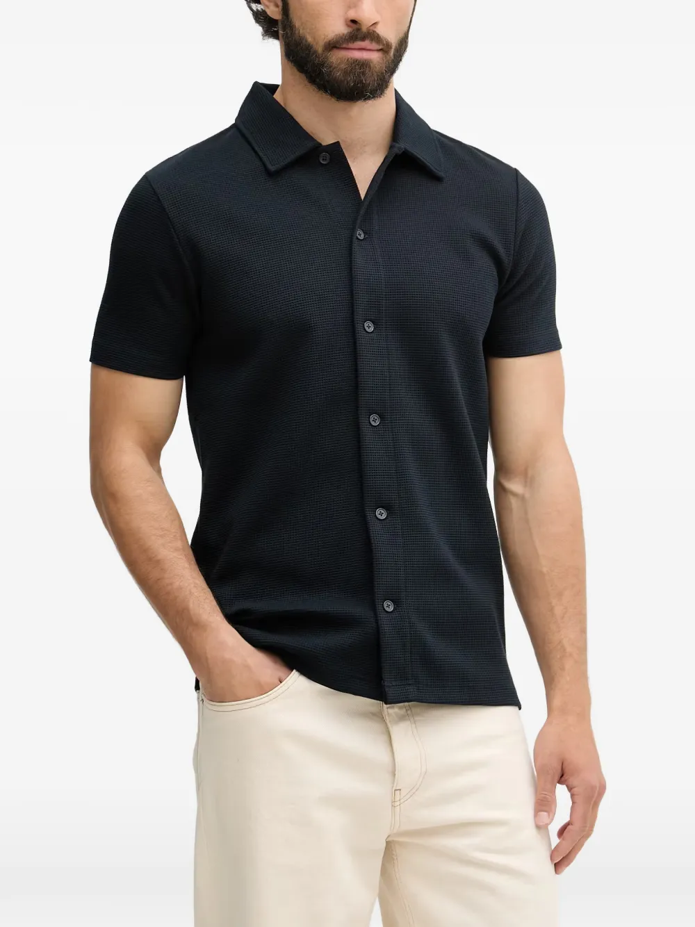 Lindbergh waffle-knit short-sleeve shirt