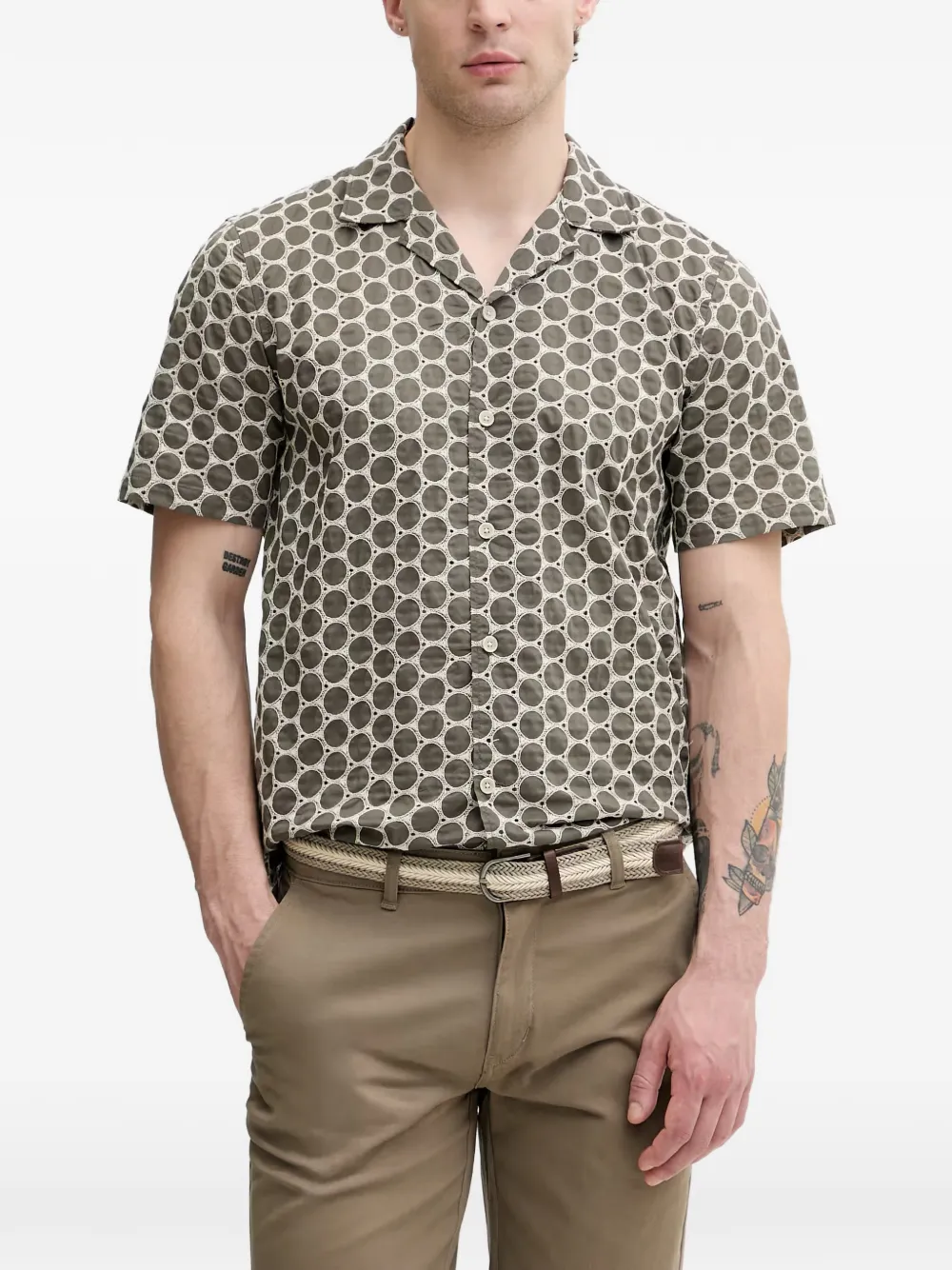 Lindbergh geometric-pattern camp-collar shirt