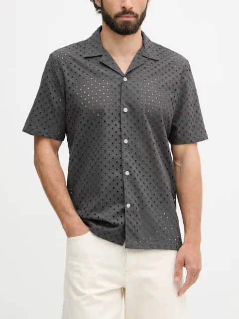 Lindbergh broderie-anglaise camp-collar shirt