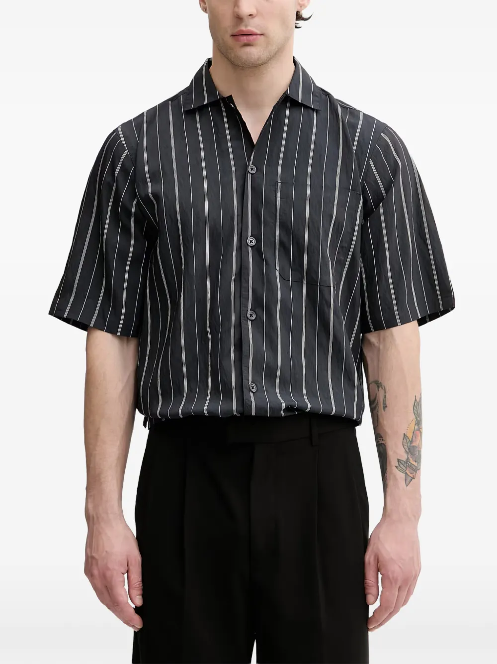 Lindbergh vertical-stripe short-sleeve shirt