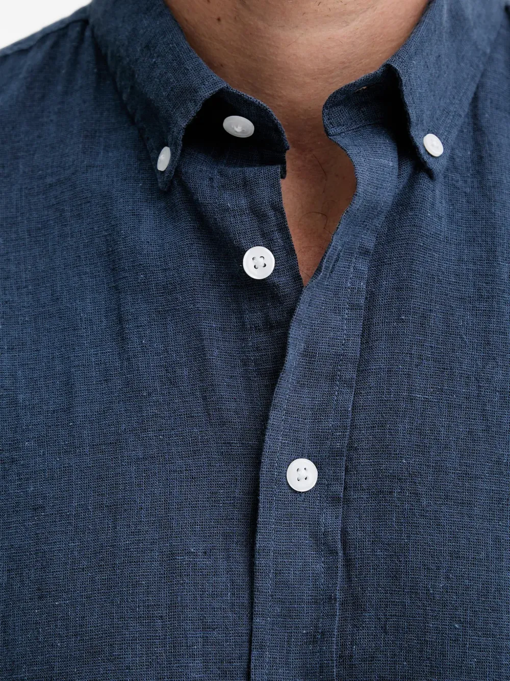 Lindbergh Button-down linnen overhemd Blauw