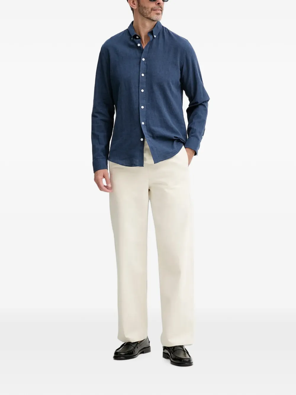 Lindbergh Button-down linnen overhemd Blauw