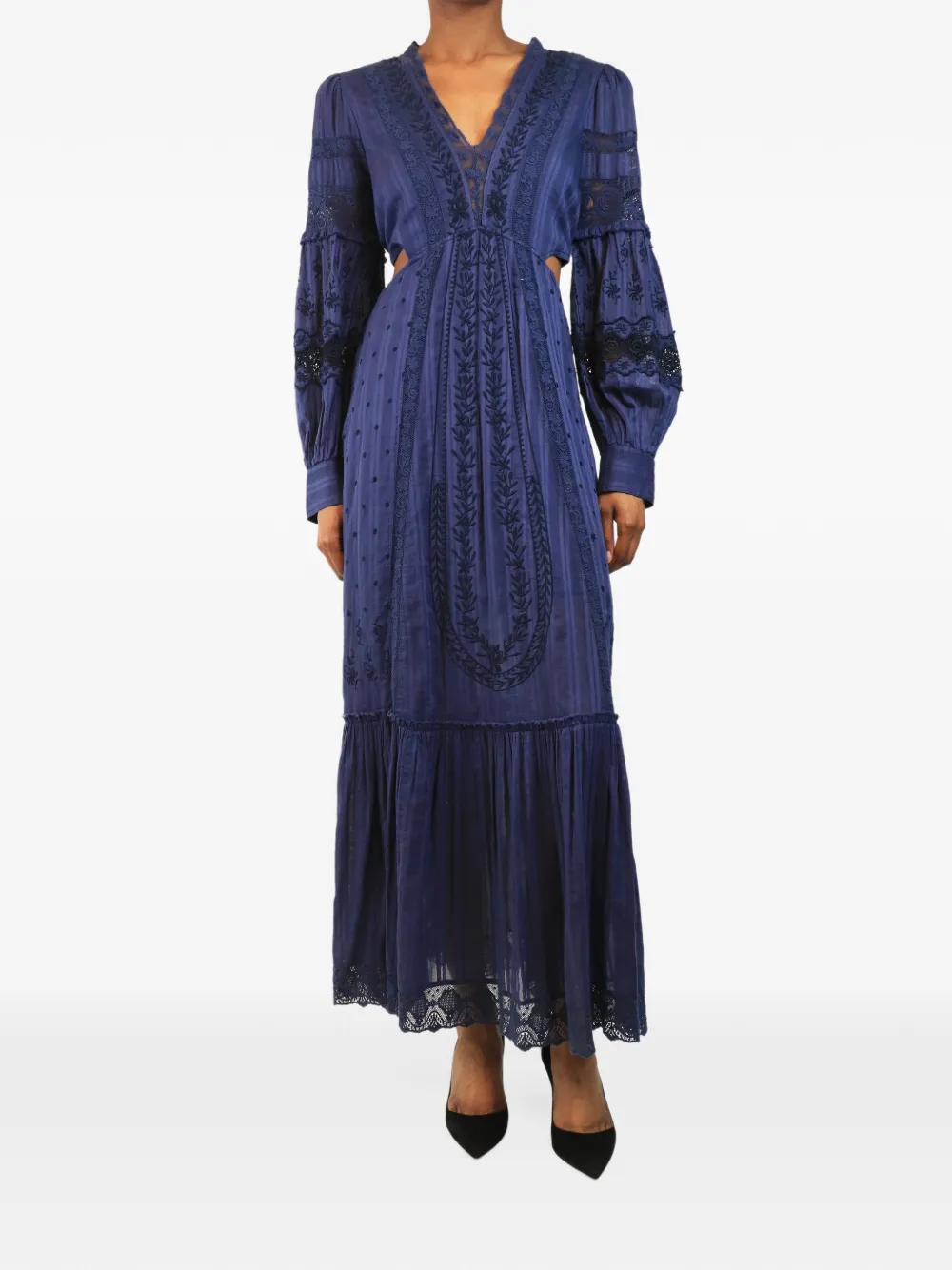 LoveShackFancy lace-stripe maxi dress - Blu