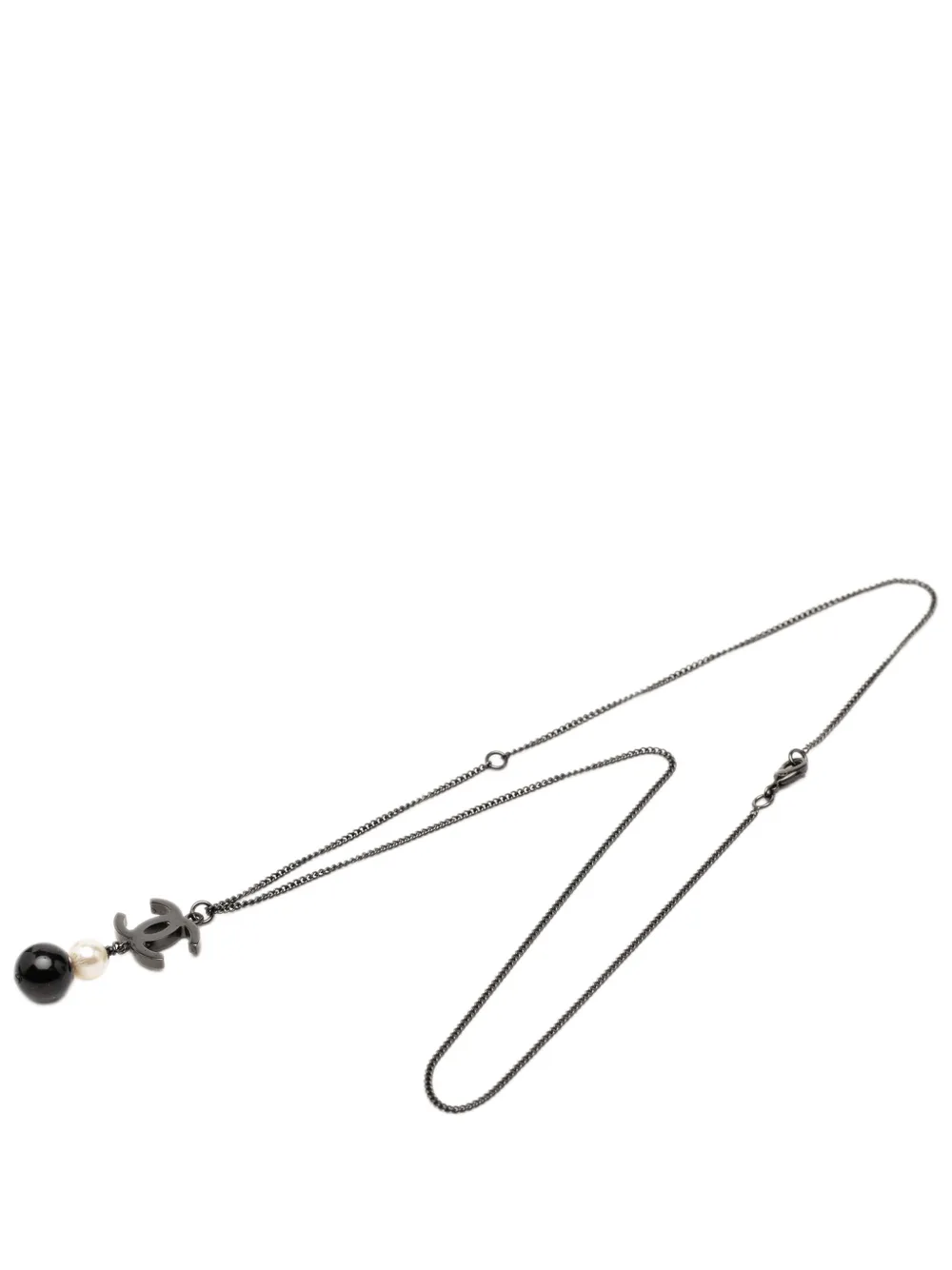 CHANEL Pre-Owned Collana con pendente CC, perla sintetica e perlina 2014 - Grigio