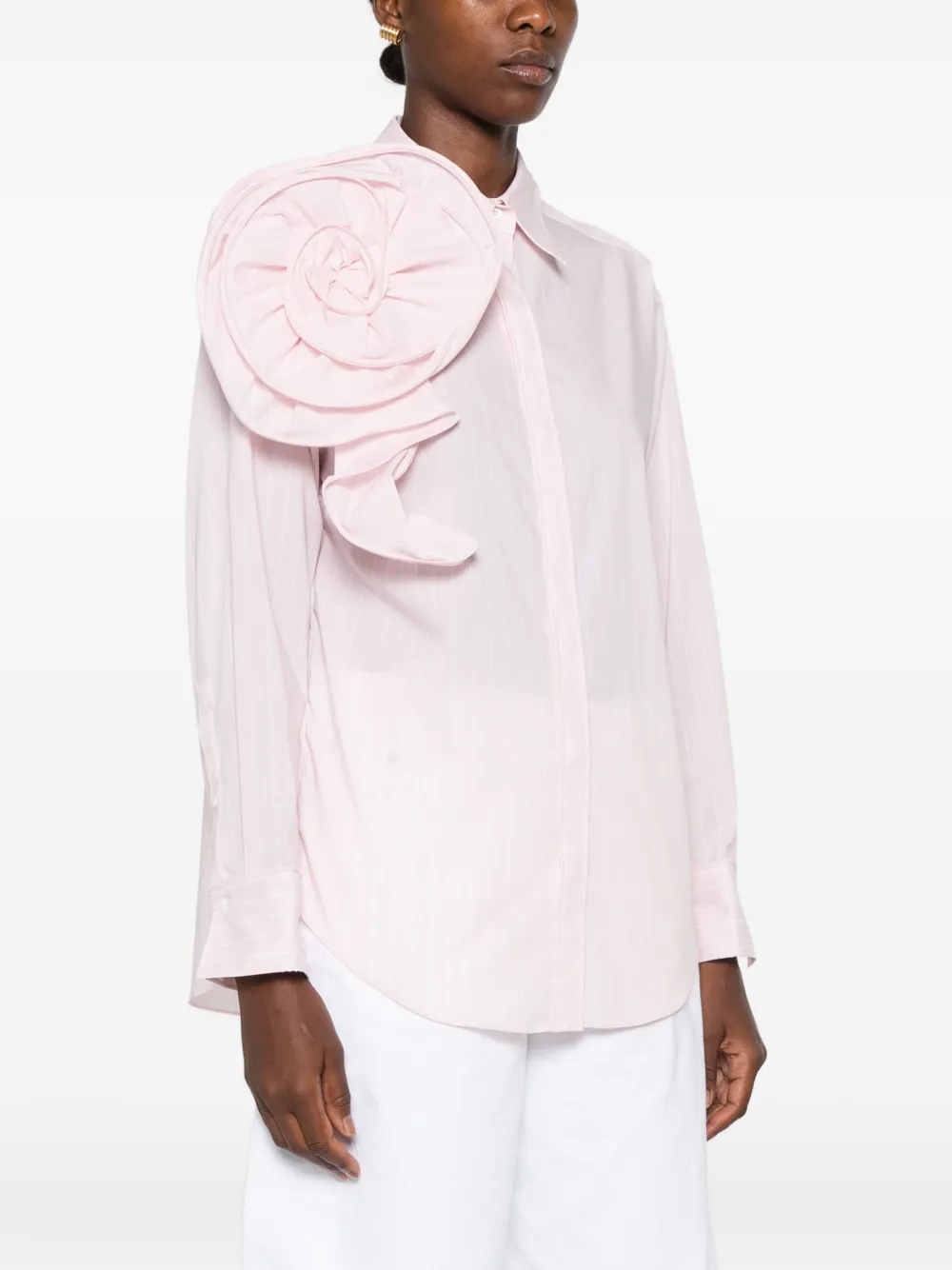 Dorothee Schumacher Blouse met krijtstreep en bloemen-applicatie Roze