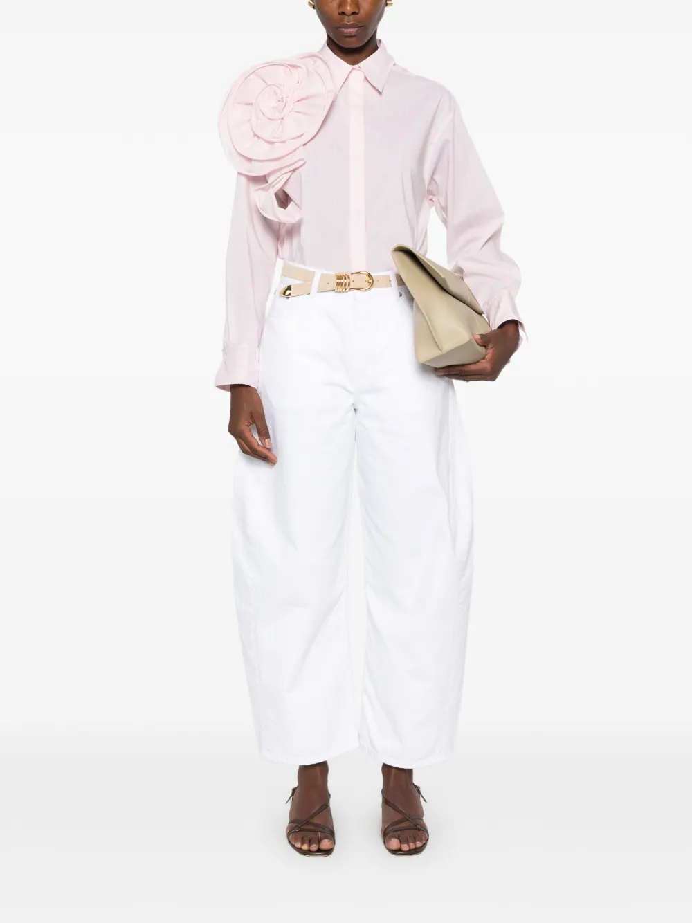 Dorothee Schumacher Blouse met krijtstreep en bloemen-applicatie Roze
