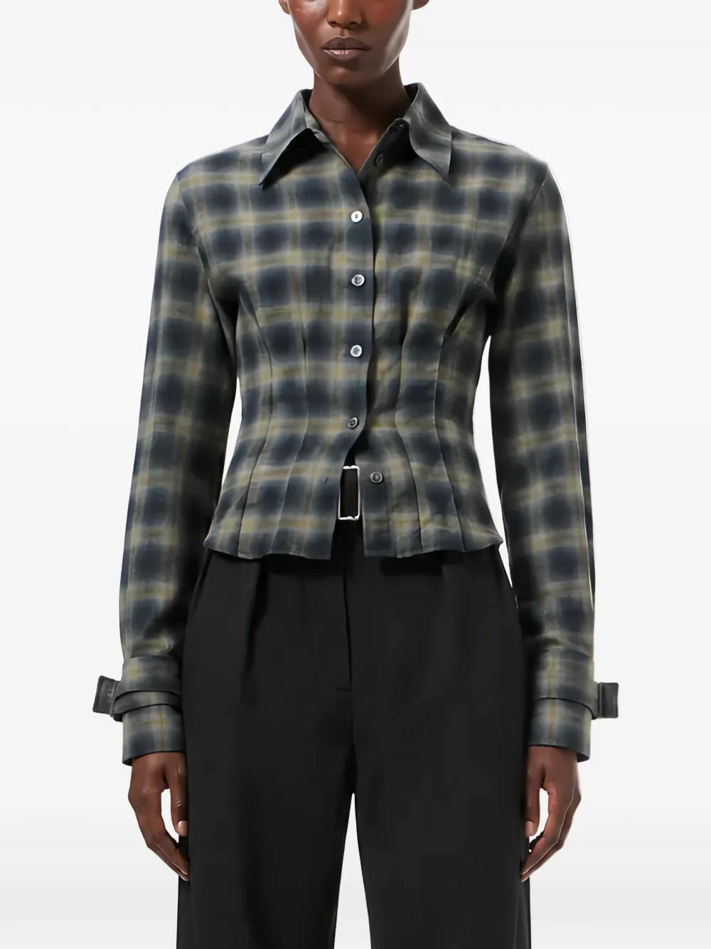OUR LEGACY Envelop check-pattern pleated shirt - Grey