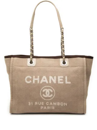 CHANEL Pre-Owned 2013-2014 Small Canvas Deauville Tote Bag | Brown