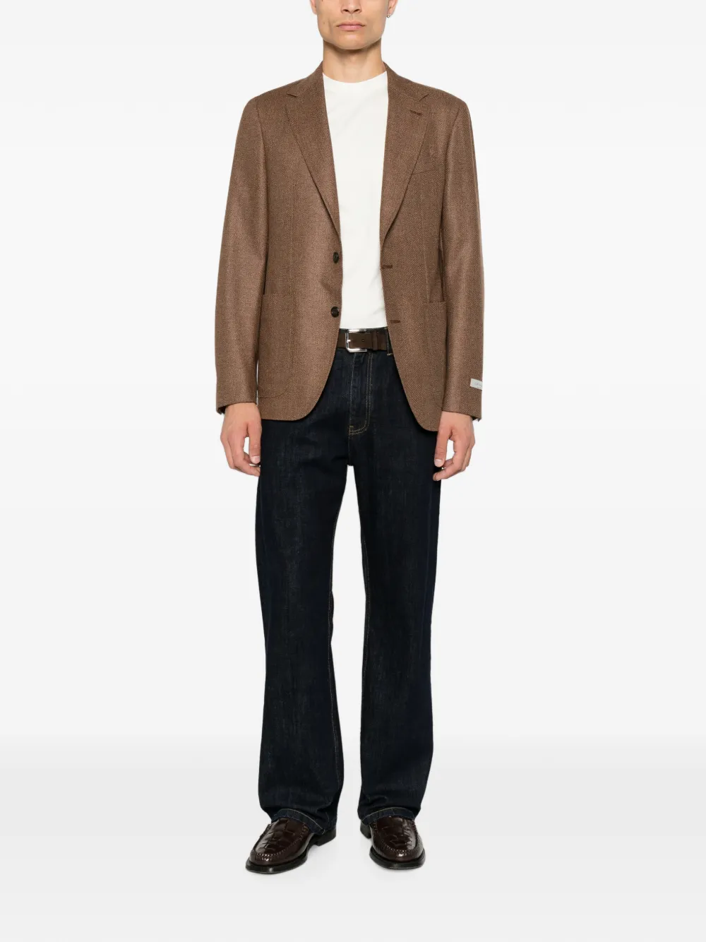Canali Blazer met enkele rij knopen en gekerfde revers Bruin