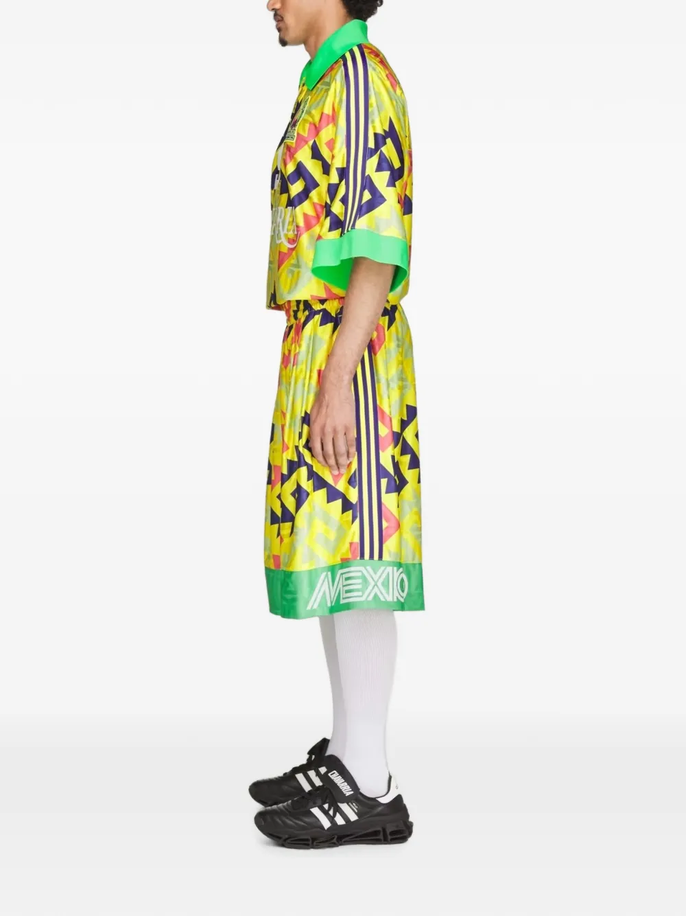 adidas x Willy Chavarria AOP goalkeeper geometric-print side-stripe shorts Geel