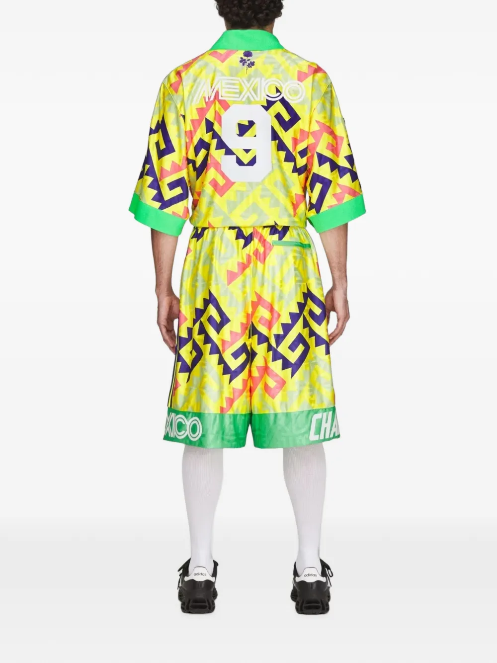 adidas x Willy Chavarria AOP goalkeeper geometric-print side-stripe shorts Geel
