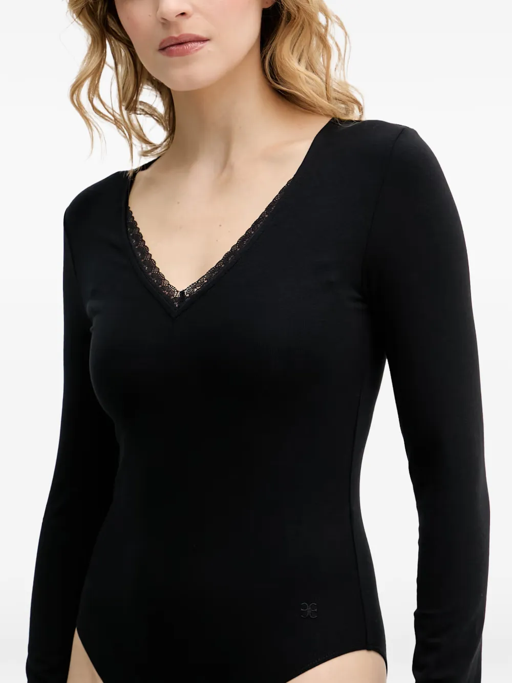 Chantelle Body met kanten afwerking en V-hals Zwart