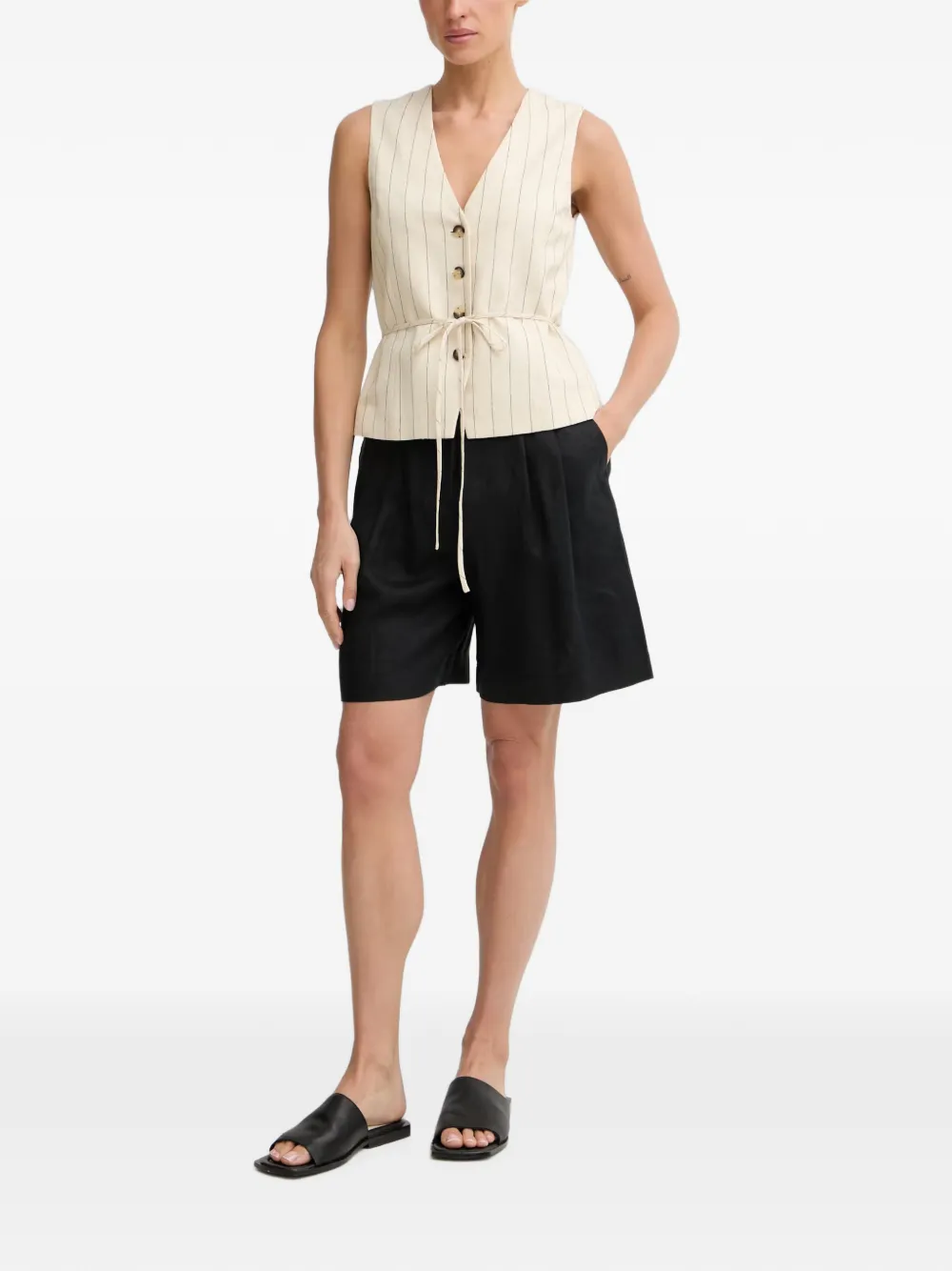 rag & bone Top met krijtstreep en gestrikte taille Beige