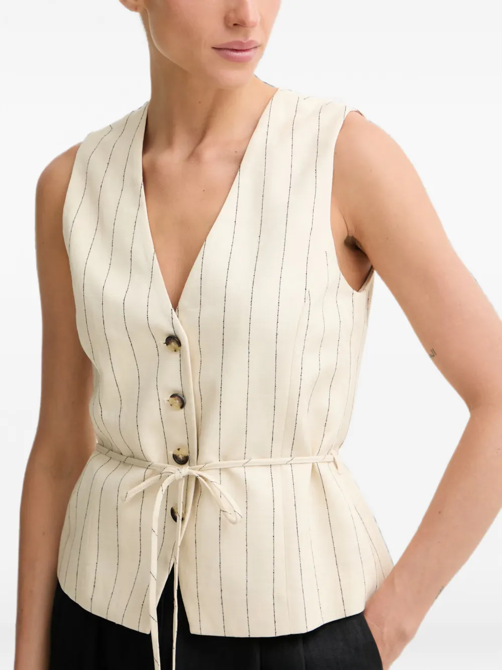 rag & bone Top met krijtstreep en gestrikte taille Beige