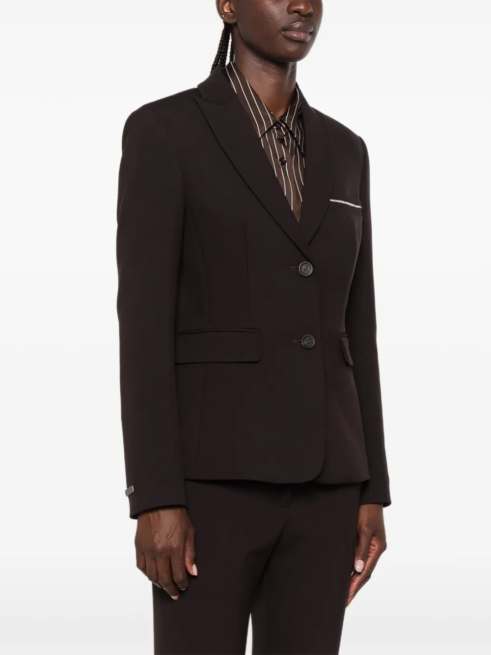 Peserico Blazer met enkele rij knopen en kralen afwerking Bruin