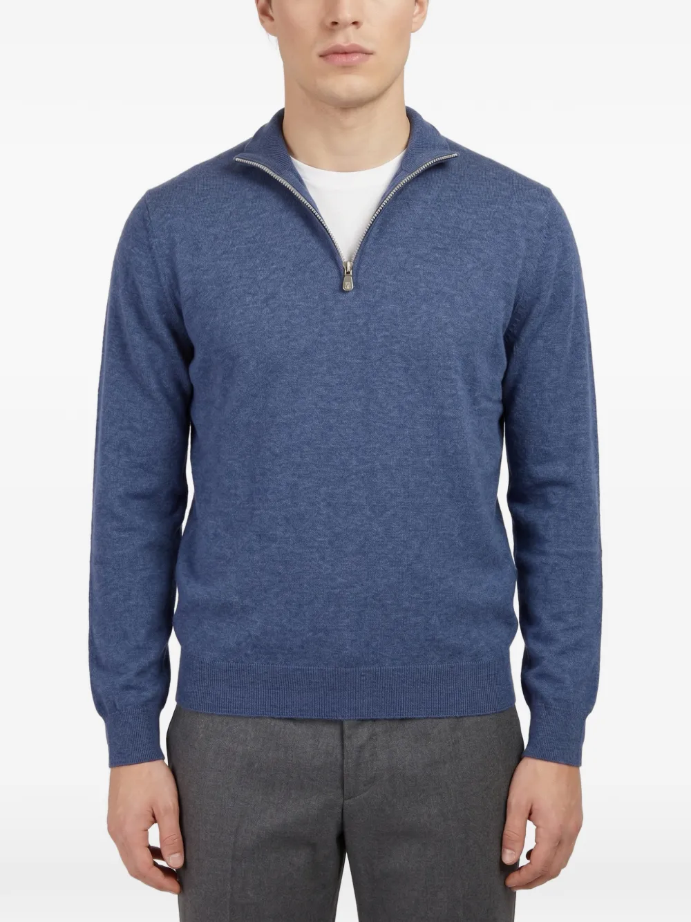 Brunello Cucinelli quarter-zip wool sweater - Blu