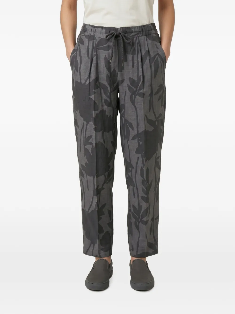 Brunello Cucinelli floral-print linen trousers - Grau