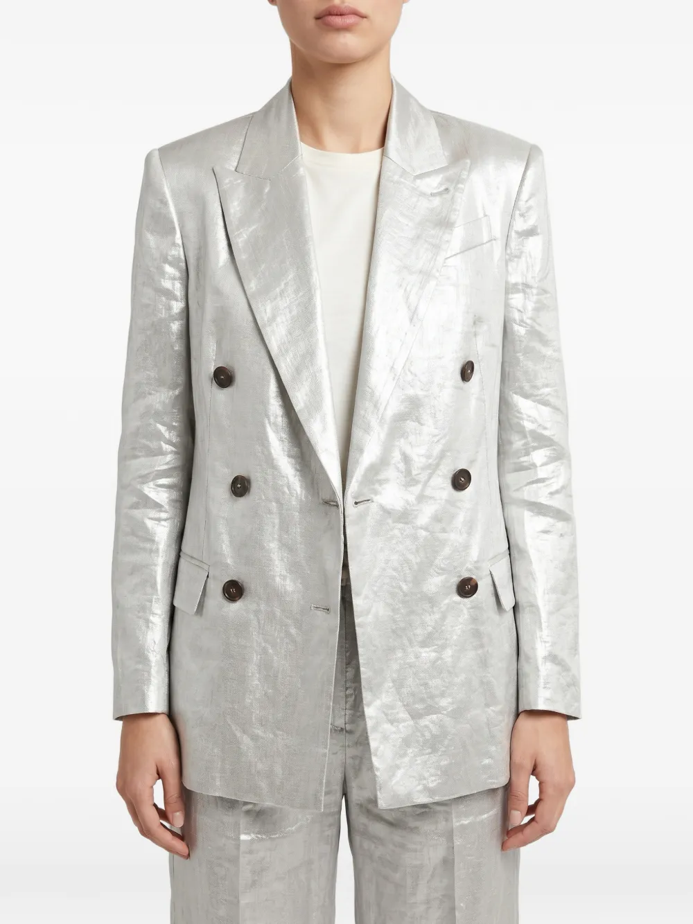 Brunello Cucinelli metallic-effect double-breasted suit - Argento