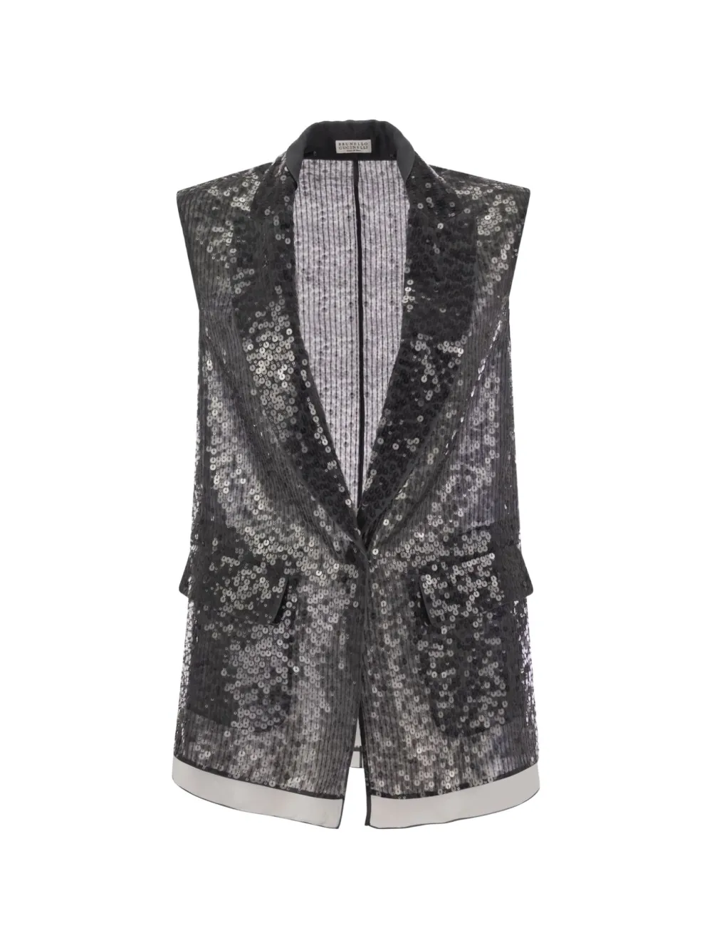 Brunello Cucinelli sequin-embellished silk gilet - Argento