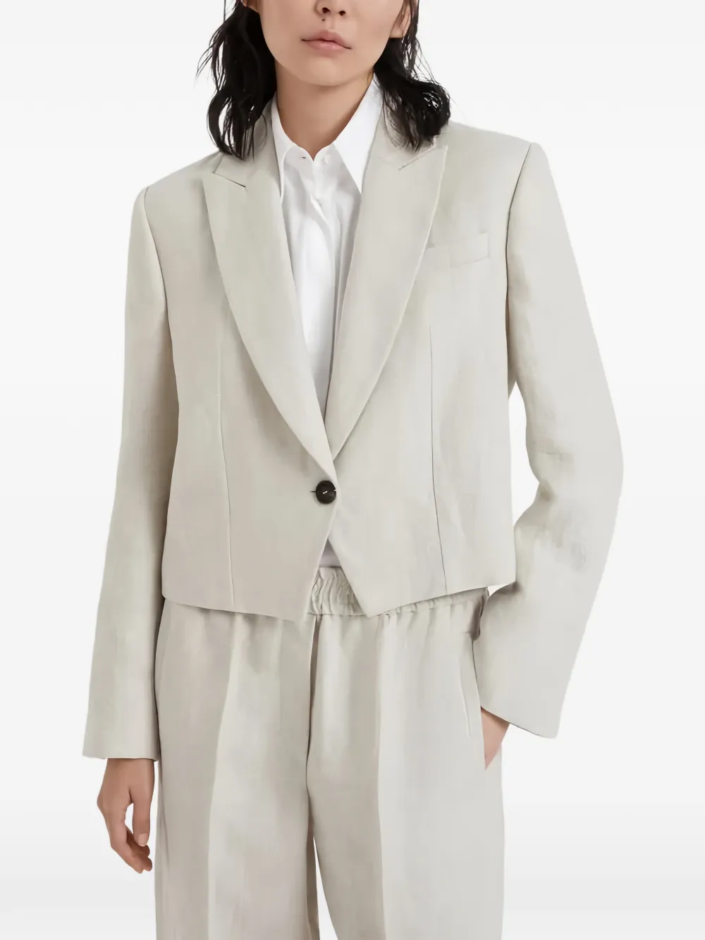 Brunello Cucinelli single-breasted cropped blazer - Toni neutri