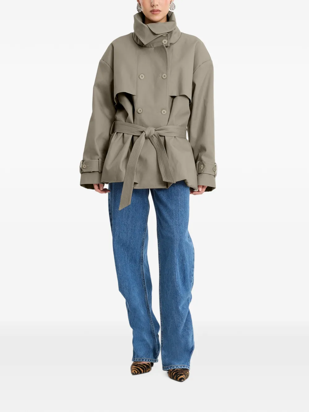 ROTATE BIRGER CHRISTENSEN short trench coat in aluminum