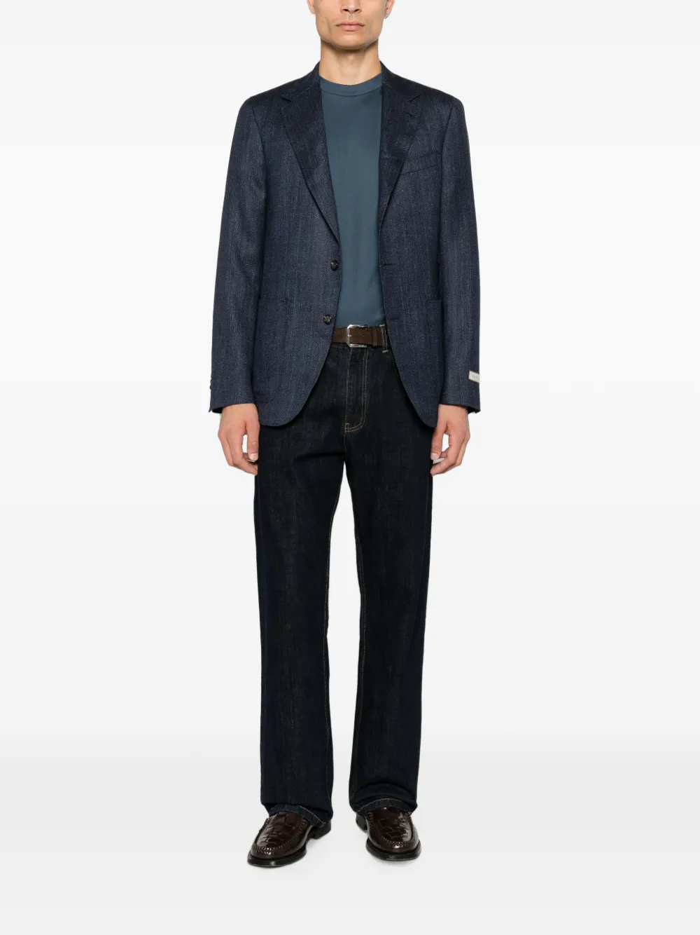 Canali Blazer met visgraat-patroon en gekerfde revers Blauw