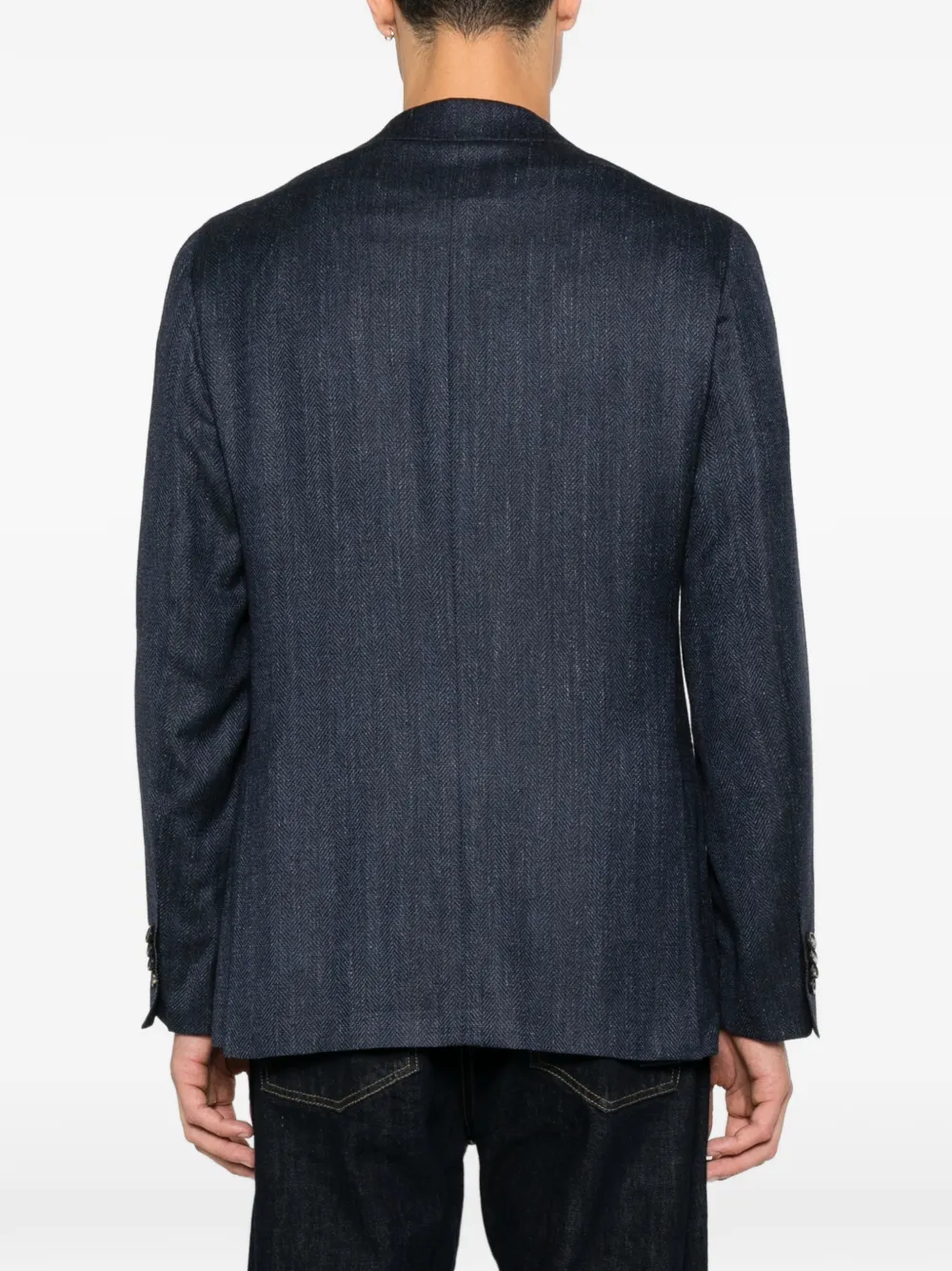 Canali Blazer met visgraat-patroon en gekerfde revers Blauw