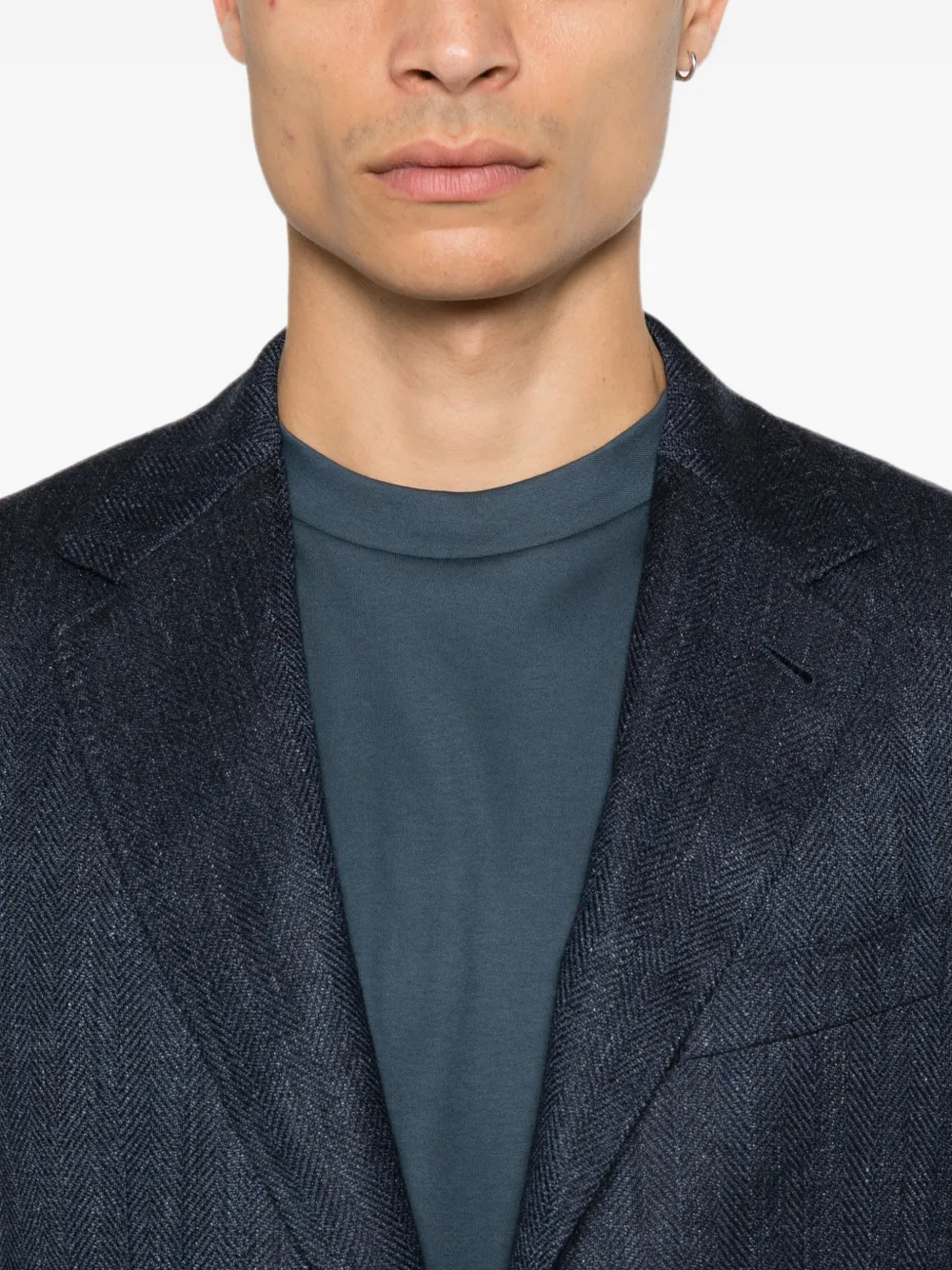 Canali Blazer met visgraat-patroon en gekerfde revers Blauw