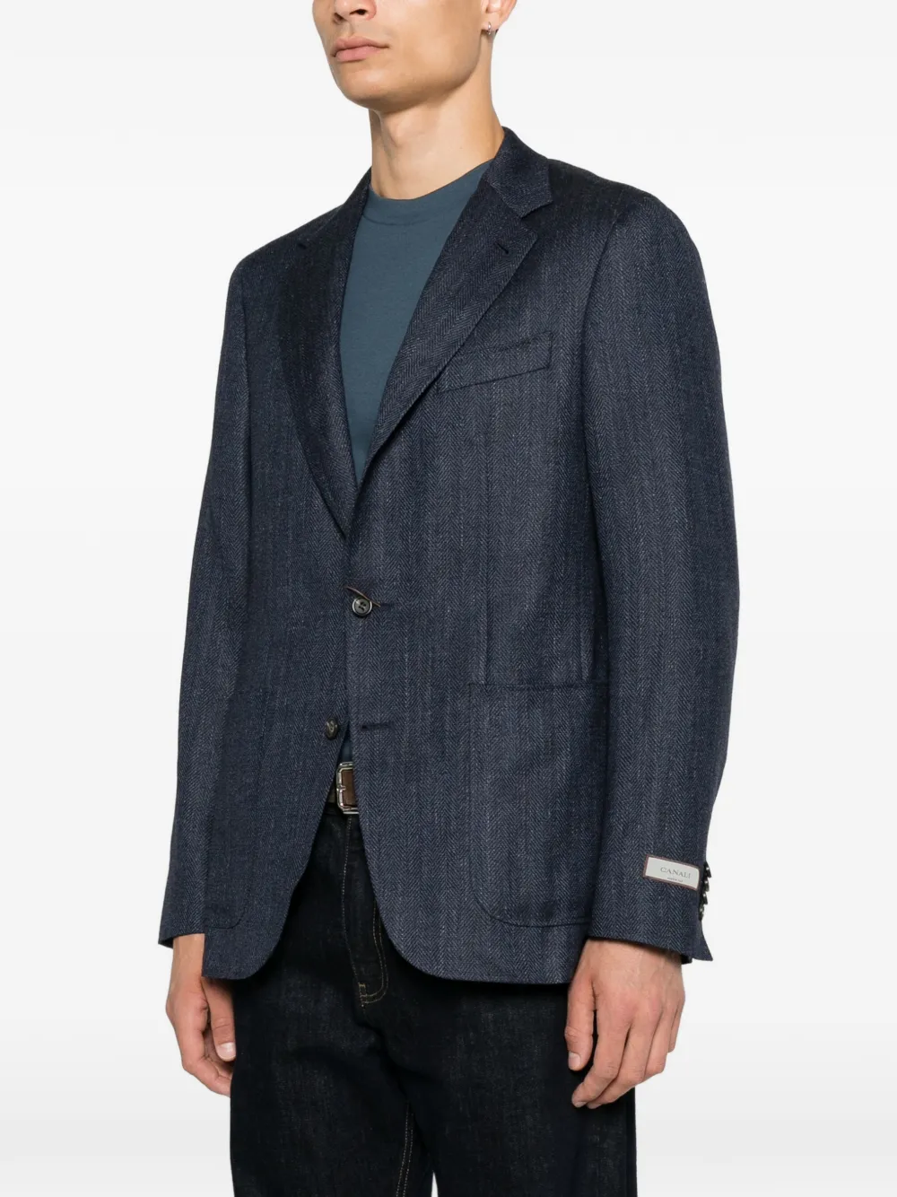 Canali Blazer met visgraat-patroon en gekerfde revers Blauw