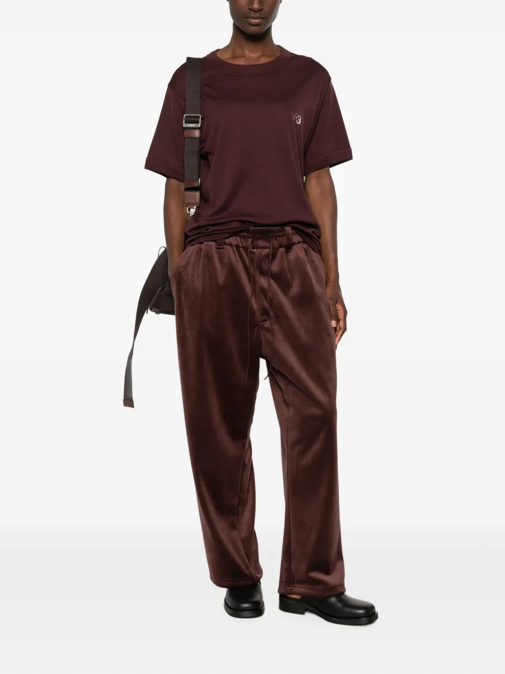 Y-3 Fluwelen trainingsbroek met trekkoord Rood