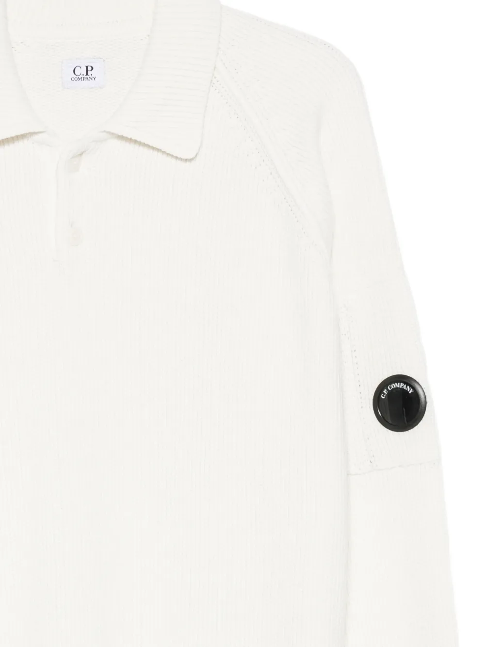 C.P. Company Ribgebreid poloshirt Wit