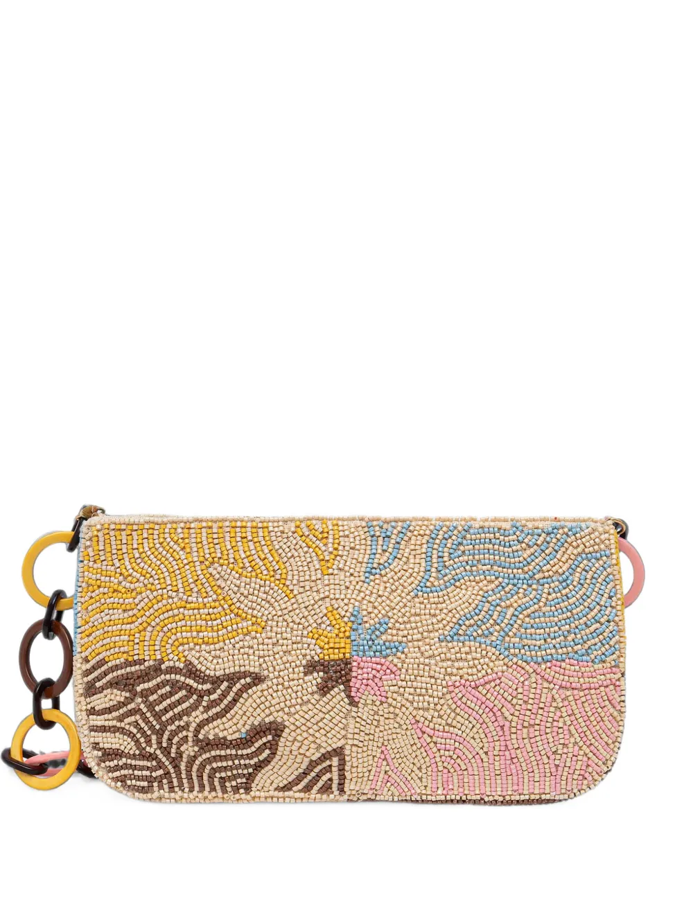 NEVER FULLY DRESSED bead-embellished chain-link clutch - Marrone
