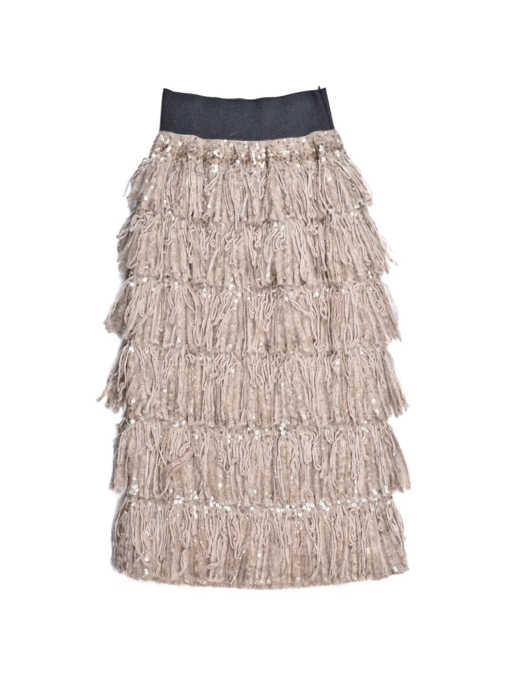 Brunello Cucinelli sequin-embellished fringed skirt - Toni neutri