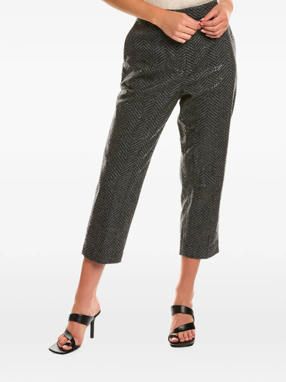 Brunello Cucinelli sequin-embellished chevron-pattern cropped trousers - Grigio