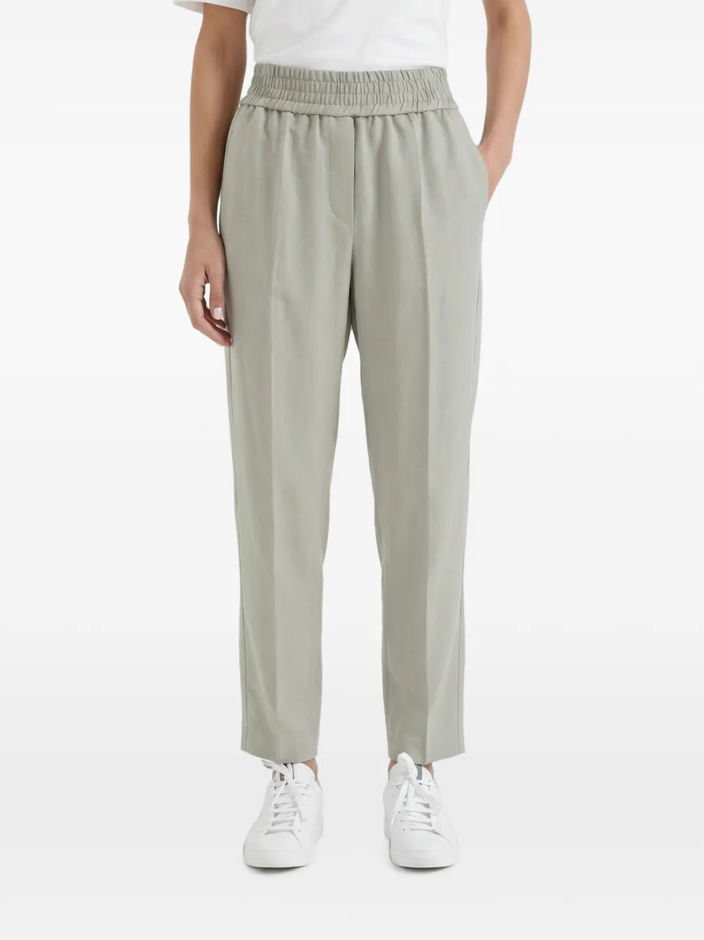 Brunello Cucinelli elasticated-waistband cropped trousers - Grün
