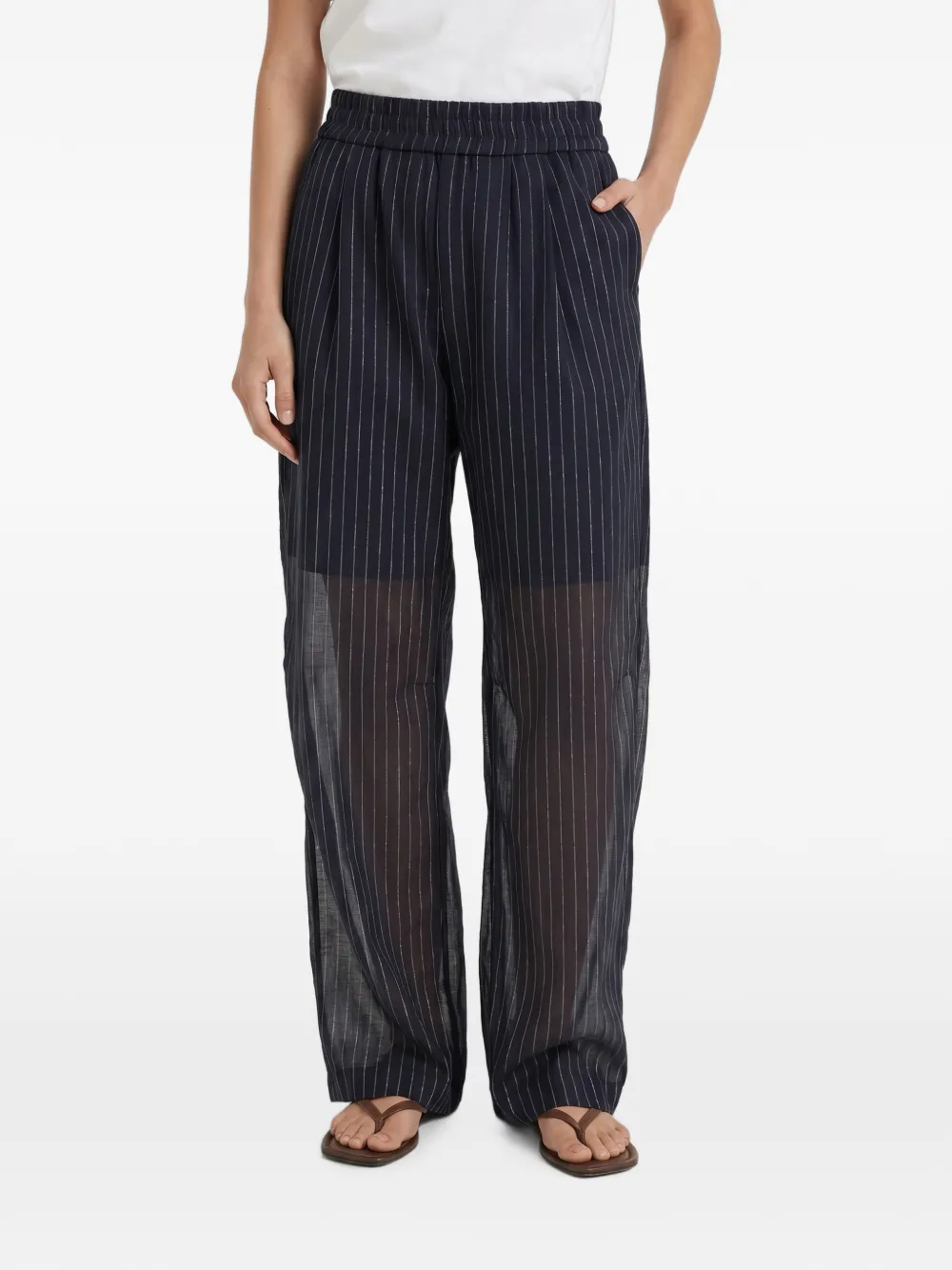 Brunello Cucinelli striped wide-leg trousers - Blu