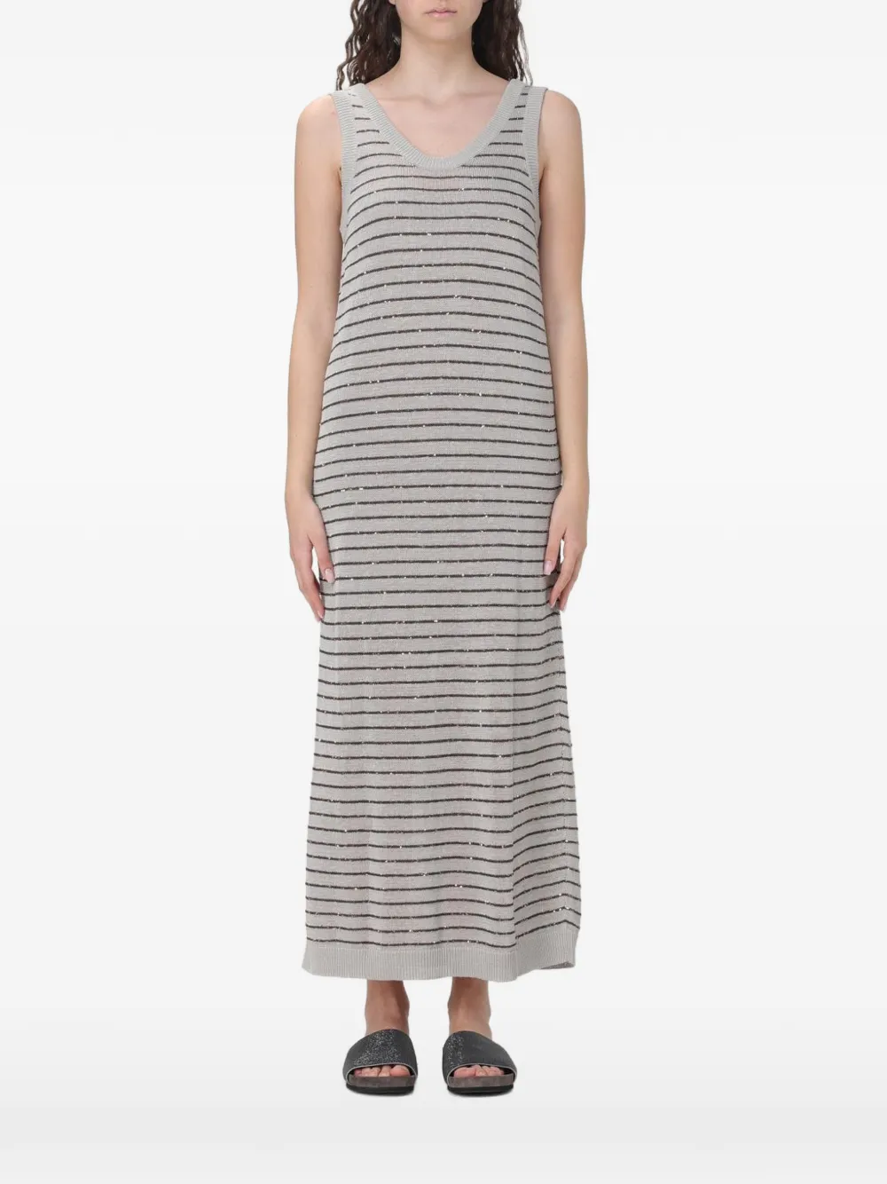 Brunello Cucinelli midi striped sequin-embellished dress - Grigio