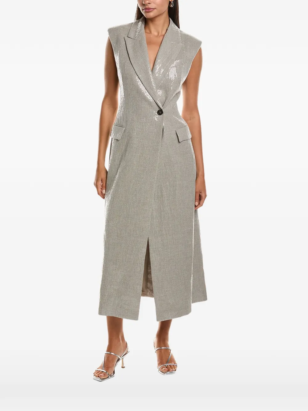 Brunello Cucinelli sequin-embellished tailored dress - Grigio