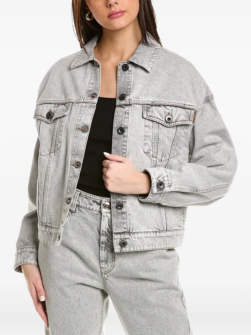 Brunello Cucinelli acid-wash panelled denim jacket - Grau